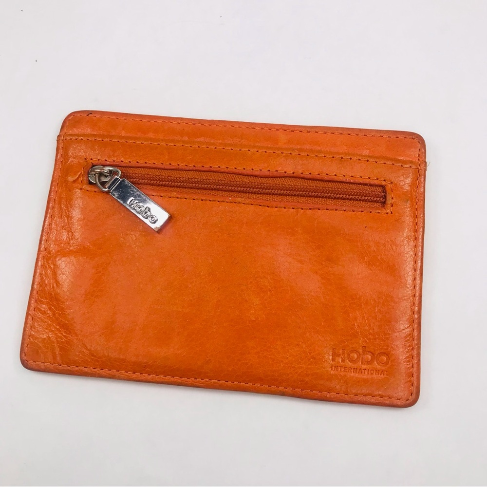 HOBO International Orange Leather Euro Slide Card Holder Wallet Coin Purse